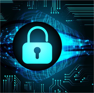 Kilitli siber güvenlik kavramı, soyut yüksek hızlı dijital internet bağlantısı tasarımı