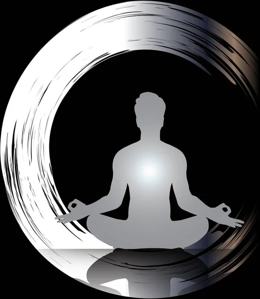 Man Meditera Mörk Svart Abstrakt Bakgrund Yoga Stråle Stråle Buddhistisk — Stock vektor