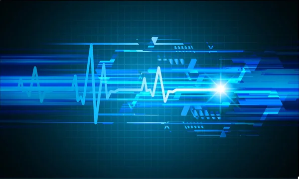 Monitor Pulso Blue Heart Con Señal Latido Ekg Onda Icono — Vector de stock
