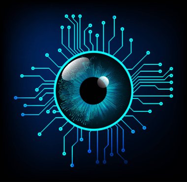 Teknoloji bilimi konsepti göz dijital bağlantısı ve soyut arka planda ikili hi teknolojisi
