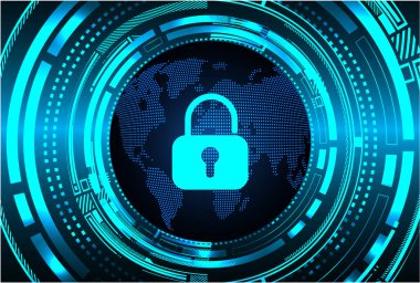 Kilitli siber güvenlik kavramı, soyut yüksek hızlı dijital internet bağlantısı tasarımı