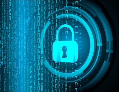 Kilitli siber güvenlik kavramı, soyut yüksek hızlı dijital internet bağlantısı tasarımı
