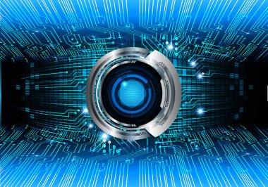 İkili gelecek teknolojisi, mavi göz siber güvenlik konsepti arka plan, soyut yüksek hızlı dijital internet.