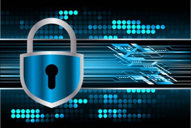 Kilitli siber güvenlik kavramı, soyut yüksek hızlı dijital internet bağlantısı tasarımı