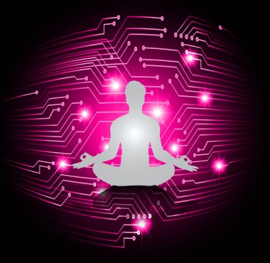 Adam koyu siyah soyut arka plan, yoga üzerine meditasyon yapıyor. - Ray. Işın. Budist Hindu meditasyonu.