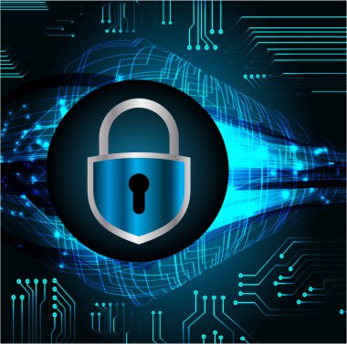 Kilitli siber güvenlik kavramı, soyut yüksek hızlı dijital internet bağlantısı tasarımı