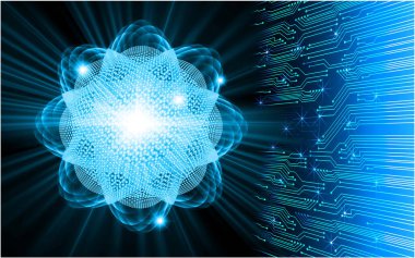 Koyu mavi teknoloji bilgisayar grafikleri web sitesi ve iş dünyası için arka plan. Devre. Vektör çizimi. - Güvenlik. Nükleer, proton, nötron, çekirdek. Atom. moleküler.