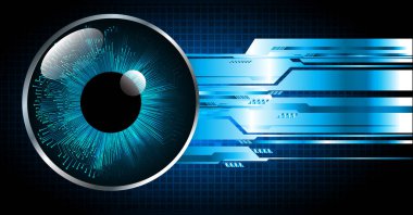 Soyut teknoloji bilim konsepti göz dijital bağlantısı ve mavi arka planda ikili hi teknolojisi