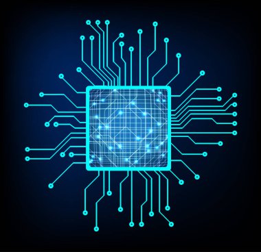 Mavi İşlemci siber devre gelecekteki teknoloji konsepti