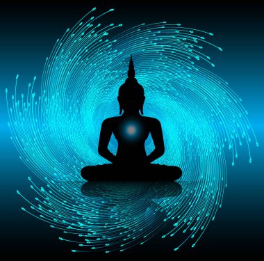 Siyah Buda silueti ışın arkaplanına karşı