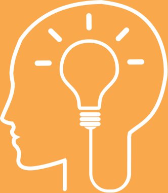 Yaratıcı beyin fırtınası iş ve eğitim fikri tasarımı, vektör illüstrasyonu, metin kutusu, afiş. Ampul yandı