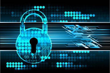 Kilitli siber güvenlik kavramı, soyut yüksek hızlı dijital internet bağlantısı tasarımı