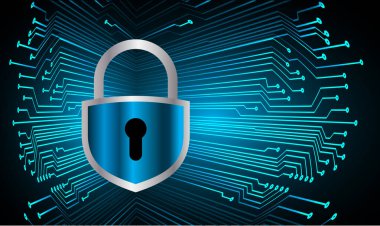 Kilitli siber güvenlik kavramı, soyut yüksek hızlı dijital internet bağlantısı tasarımı