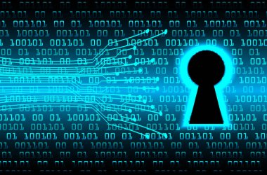 anahtar deliğine sahip siber güvenlik kavramı, soyut yüksek hızlı dijital internet bağlantı tasarımı