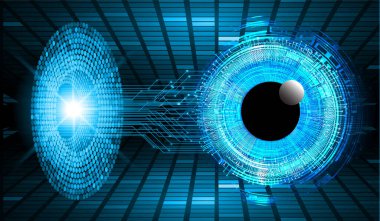 İkili gelecek teknolojisi, mavi göz siber güvenlik konsepti arka plan, soyut yüksek hızlı dijital internet.