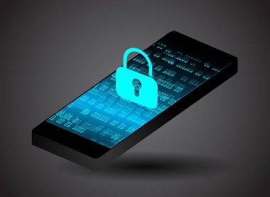 cep telefonu, güvenlik konsepti, dijital ve siber güvenlik konusunda kapalı asma kilit