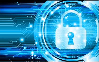 Kilitli siber güvenlik kavramı, soyut yüksek hızlı dijital internet bağlantısı tasarımı