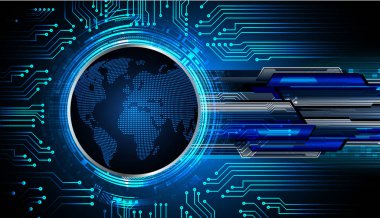 Dünya ikili devre kartı gelecek teknolojisi, mavi hud siber güvenlik kavramı arka planı