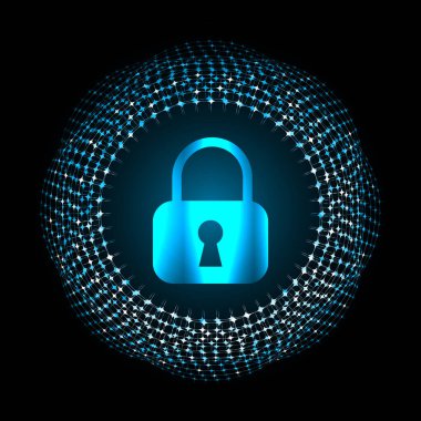Kilitli siber güvenlik kavramı, soyut yüksek hızlı dijital internet bağlantısı tasarımı