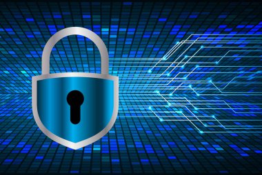 Kilitli siber güvenlik kavramı, soyut yüksek hızlı dijital internet bağlantısı tasarımı