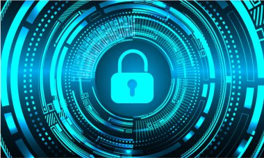 Kilitli siber güvenlik kavramı, soyut yüksek hızlı dijital internet bağlantısı tasarımı