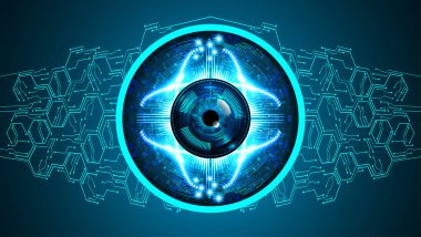 güvenlik siber konsepti göz, soyut yüksek hızlı dijital internet bağlantısı tasarımı