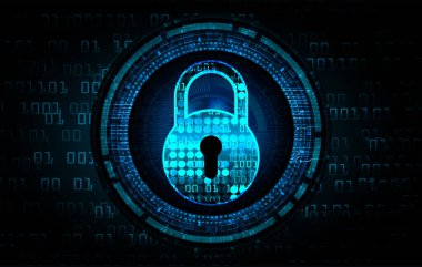 Siber Güvenlik Konsepti. Sayısal Arkaplanda Kapatılmış Asma Kilit 