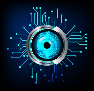 Teknoloji bilimi konsepti göz dijital bağlantısı ve soyut arka planda ikili hi teknolojisi