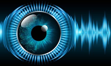 Teknoloji bilimi konsepti göz dijital bağlantısı ve soyut arka planda ikili hi teknolojisi