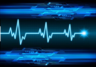 Blue Heart nabız monitörü sinyal veriyor. Kalp atışı. ekg simge dalgası