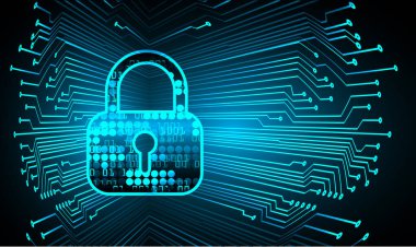 Kilitli siber güvenlik kavramı, soyut yüksek hızlı dijital internet bağlantısı tasarımı