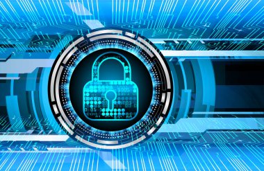 Kilitli siber güvenlik kavramı, soyut yüksek hızlı dijital internet bağlantısı tasarımı