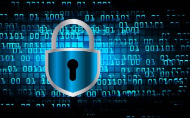 Kilitli siber güvenlik kavramı, soyut yüksek hızlı dijital internet bağlantısı tasarımı