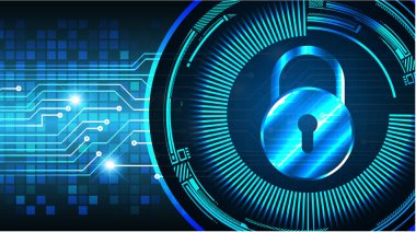 Kilitli siber güvenlik kavramı, soyut yüksek hızlı dijital internet bağlantısı tasarımı