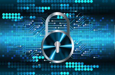Kilitli siber güvenlik kavramı, soyut yüksek hızlı dijital internet bağlantısı tasarımı