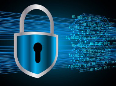 Kilitli siber güvenlik kavramı, soyut yüksek hızlı dijital internet bağlantısı tasarımı