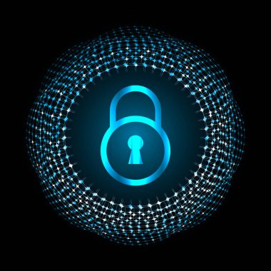 Kilitli siber güvenlik kavramı, soyut yüksek hızlı dijital internet bağlantısı tasarımı