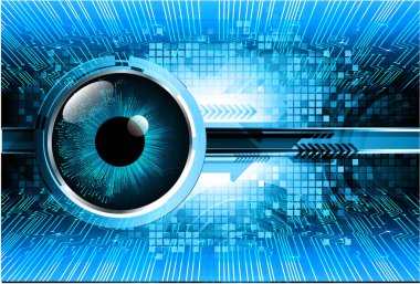 İkili gelecek teknolojisi, mavi göz siber güvenlik konsepti arka plan, soyut yüksek hızlı dijital internet.