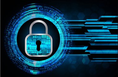 Kilitli siber güvenlik kavramı, soyut yüksek hızlı dijital internet bağlantısı tasarımı