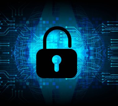 Kilitli siber güvenlik kavramı, soyut yüksek hızlı dijital internet bağlantısı tasarımı