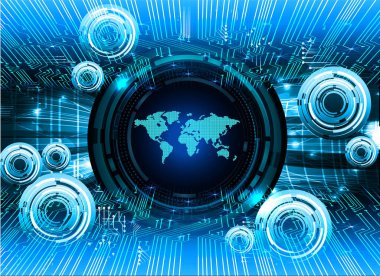 İkili devre kartı gelecek teknolojisi, mor siber güvenlik kavramı özgeçmişi, soyut yüksek hızlı dijital internet. Dünya haritası. piksel vektörü