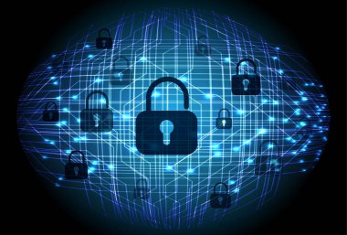 Kilitli siber güvenlik kavramı, soyut yüksek hızlı dijital internet bağlantısı tasarımı