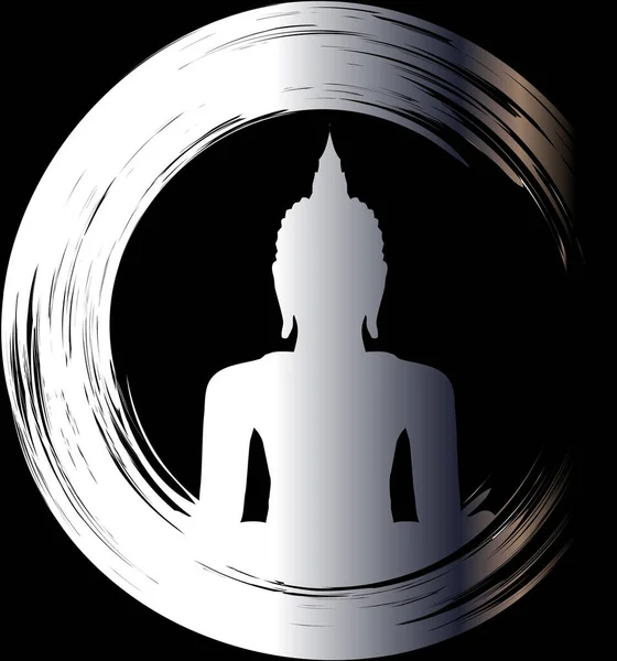 Silhouette Bouddha Noir Sur Fond Sombre Yoga — Image vectorielle