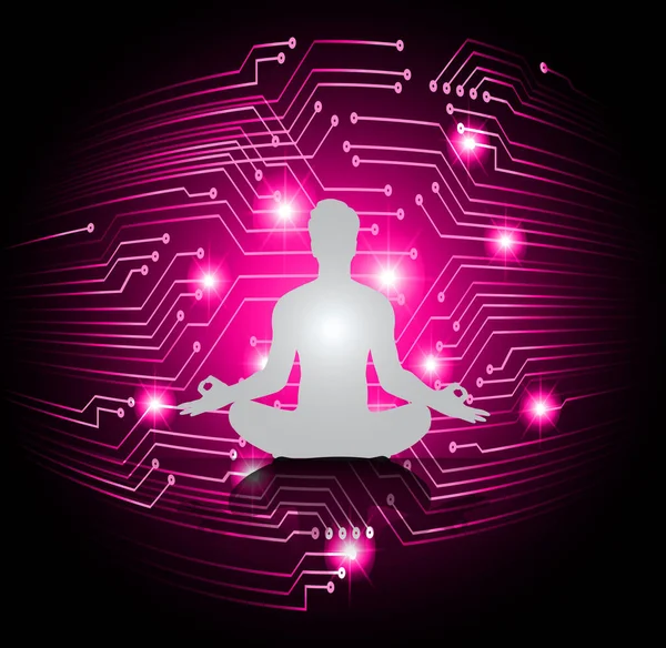 Man Meditate Dark Black Abstract Background Yoga Ray Beam Buddhist — Stock Vector