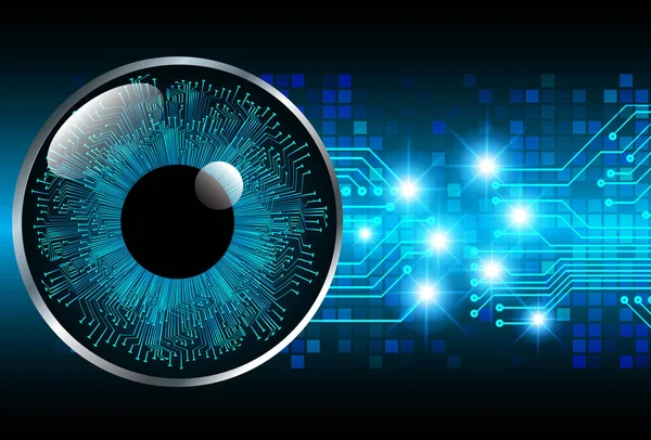 Soyut teknoloji bilim konsepti göz dijital bağlantısı ve mavi arka planda ikili hi teknolojisi