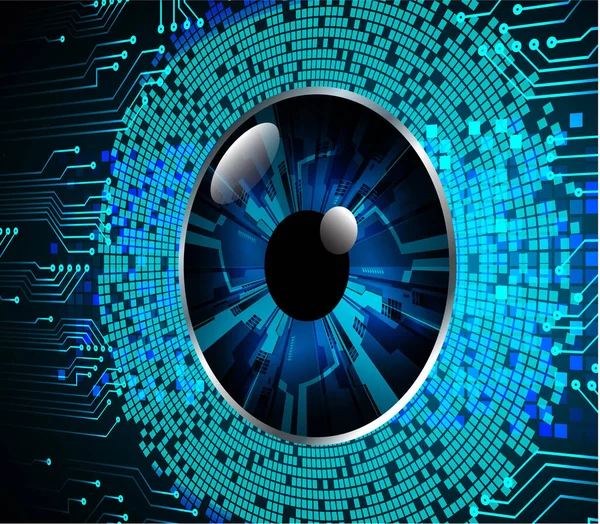 Soyut teknoloji bilim konsepti göz dijital bağlantısı ve mavi arka planda ikili hi teknolojisi