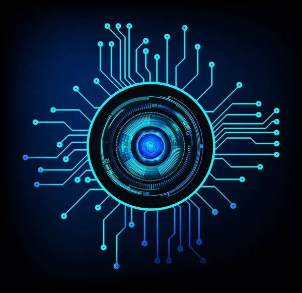 Teknoloji bilimi konsepti göz dijital bağlantısı ve soyut arka planda ikili hi teknolojisi