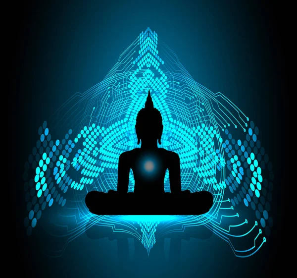 Konsep Keamanan Cyber Background Dengan Buddha Siluet Abstrak Kecepatan Tinggi - Stok Vektor