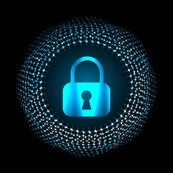Kilitli siber güvenlik kavramı, soyut yüksek hızlı dijital internet bağlantısı tasarımı