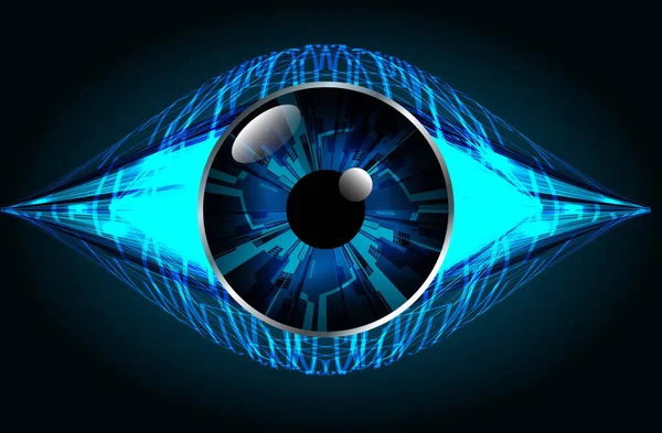 Soyut teknoloji bilim konsepti göz dijital bağlantısı ve mavi arka planda ikili hi teknolojisi